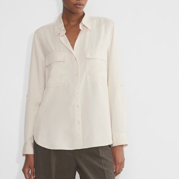 Aritzia Babaton Utility Shirt Relaxed Tencel Twill Button Up Shirt Off White - Picture 1 of 15
